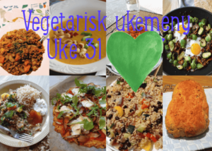 Vegetar middagsforslag, display med vegetarisk ukemeny