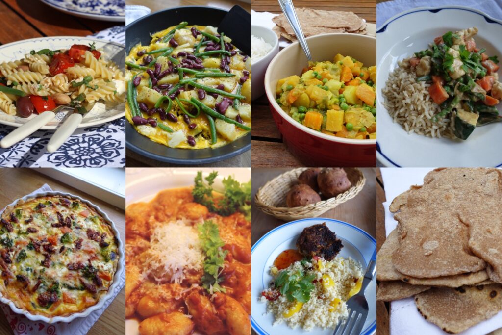 Vegetar middagsforslag, display med middagsforslag for en uke